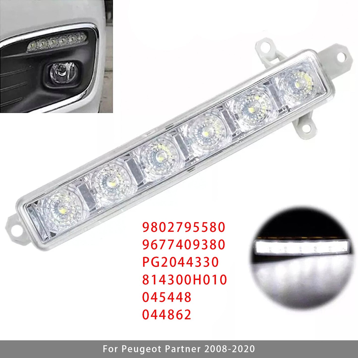 1 Pcs LED Daytime Running Fog Light For Citroen C3 Berlingo Peugeot 9802795580