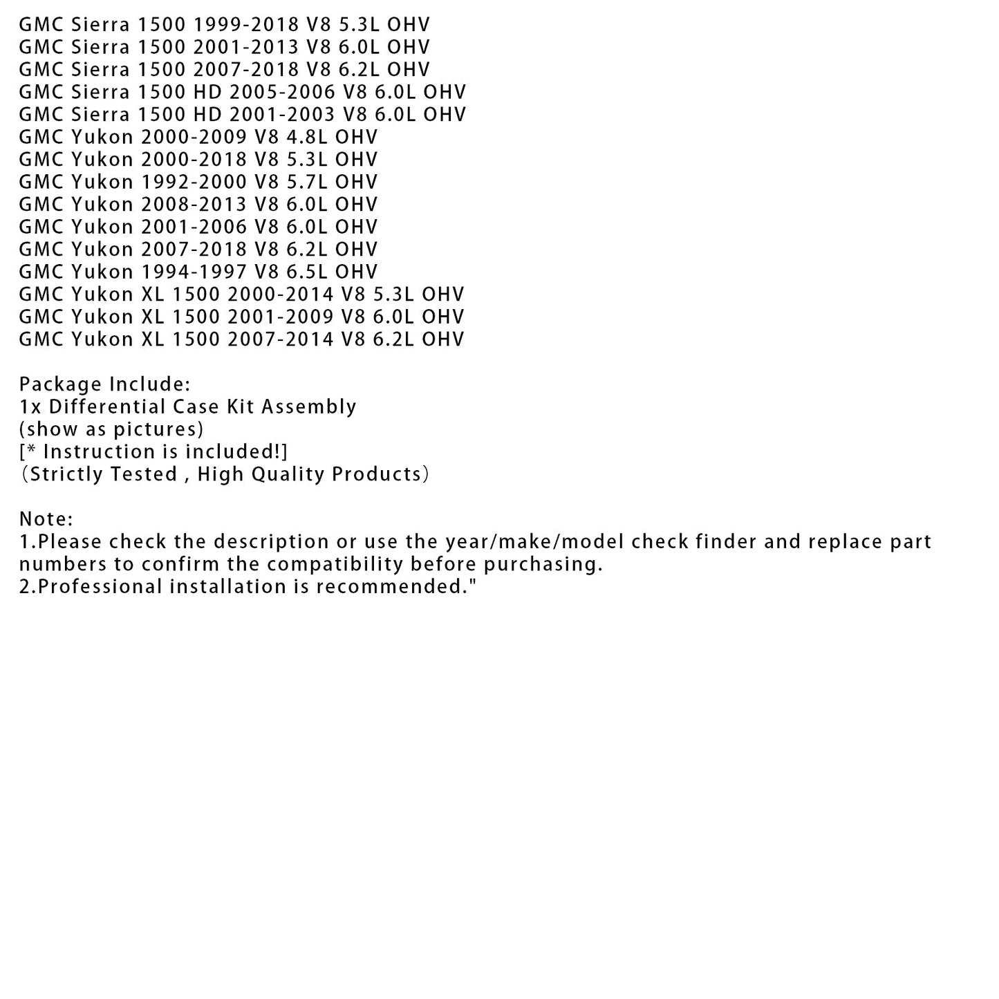 2007-2009 Chevrolet Avalanche V8 6.0L OHV Differential Case Kit Assembly 40048044