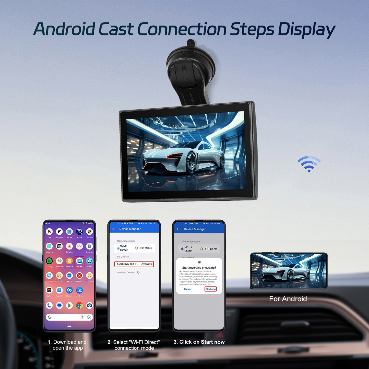 7-inch Full Touch Screen Apple CarPlay Android Auto Switching Display AHD Camera