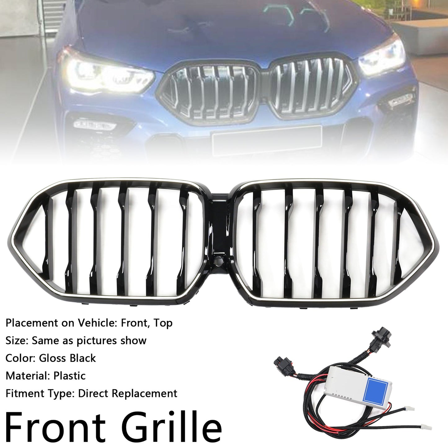 2020-2022 BMW X6 G06 M50i W/Camera Hole Black Front Bumper Grille Grill