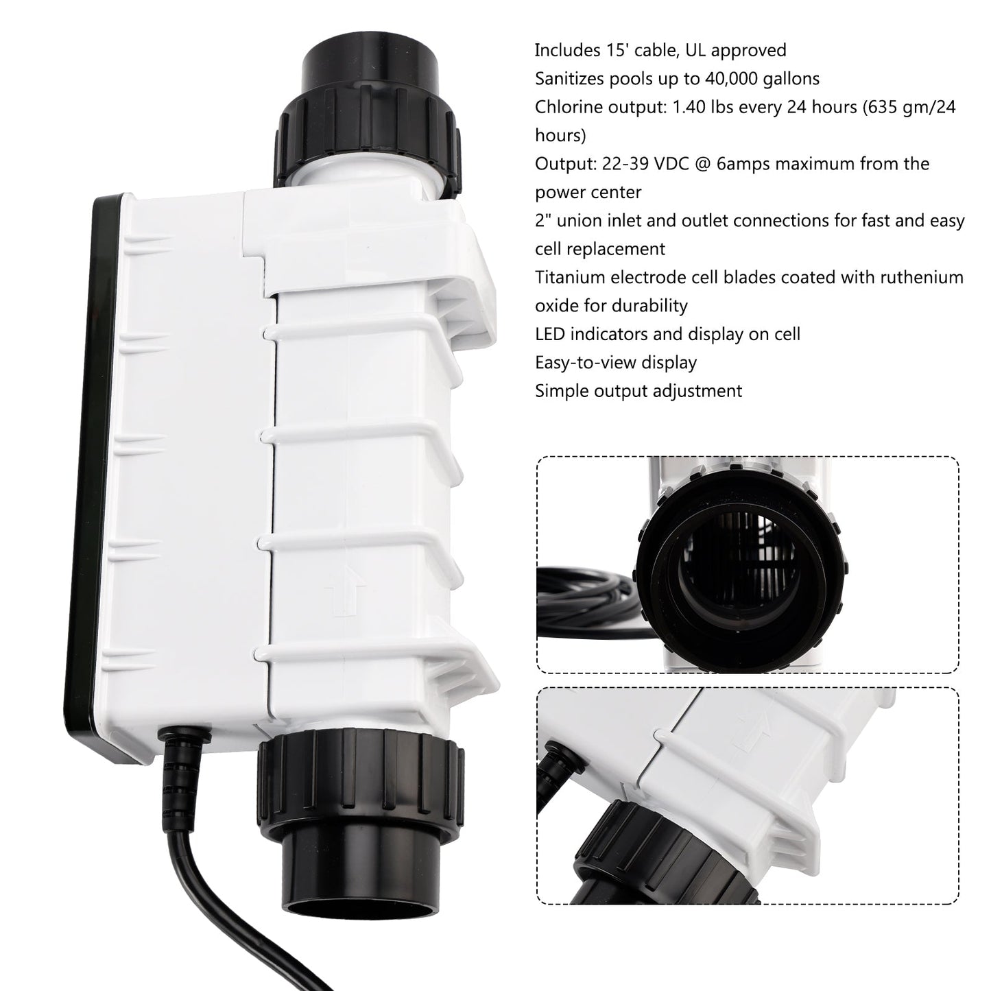 IC40 EC-520555 Replacement Salt Cell Chlorine Generator for In-Ground Pools Up