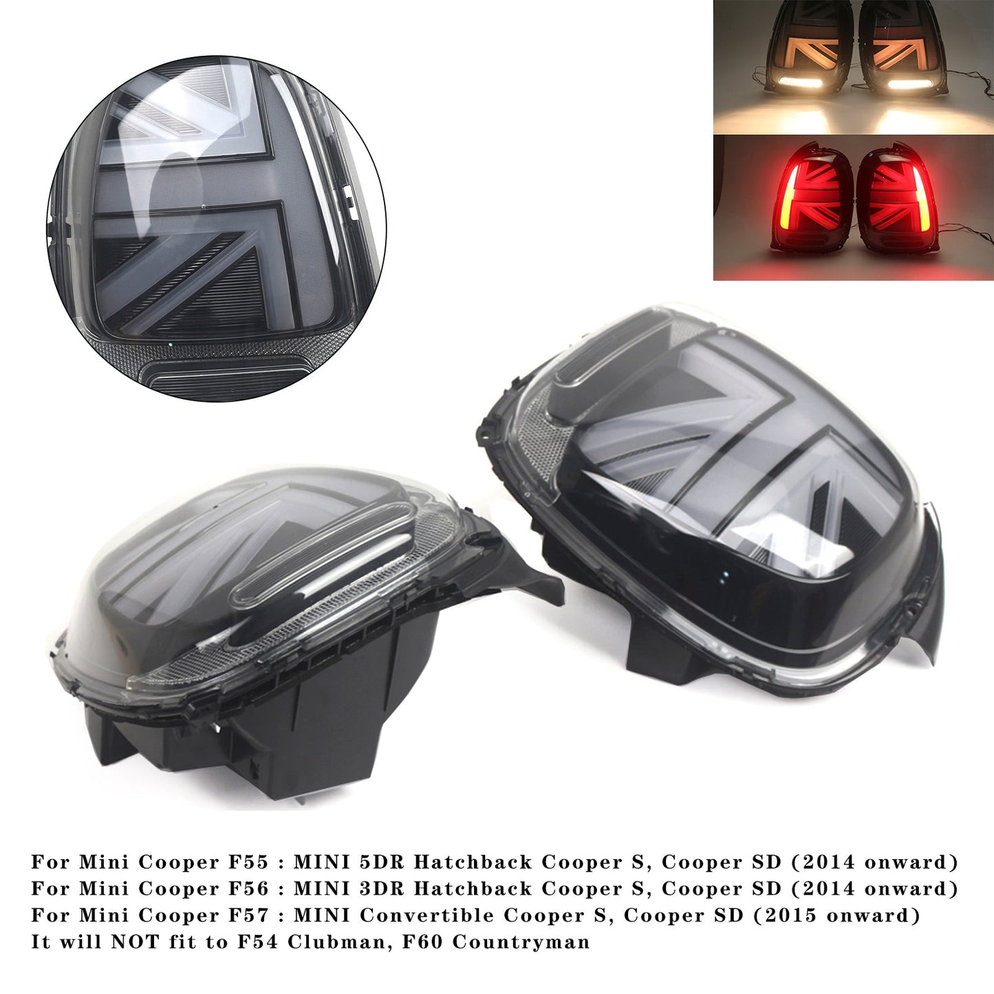 L&R LED Tail lights Lamps For Mini Cooper F55 F56 F57 2014-2023 Smoked