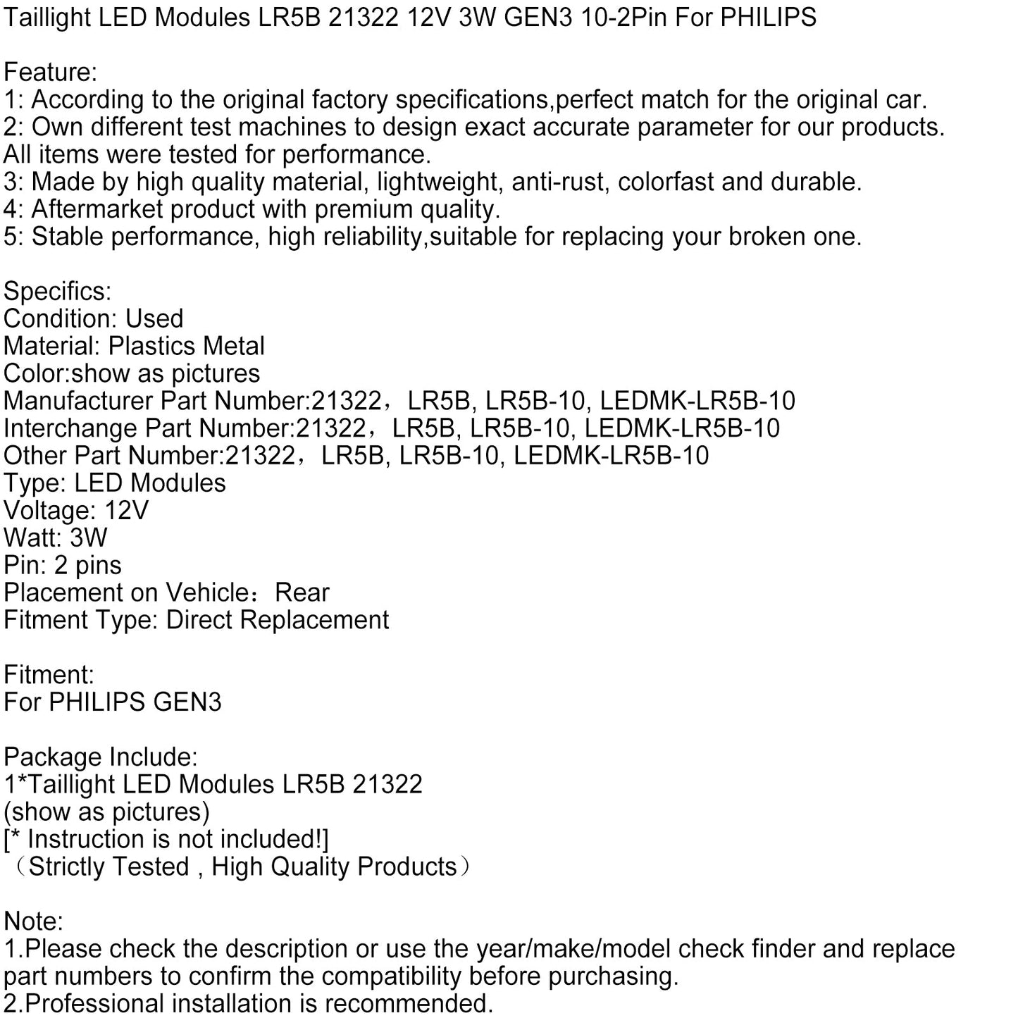 Taillight LED Modules LR5B 21322 12V 3W GEN3 10-2Pin For PHILIPS