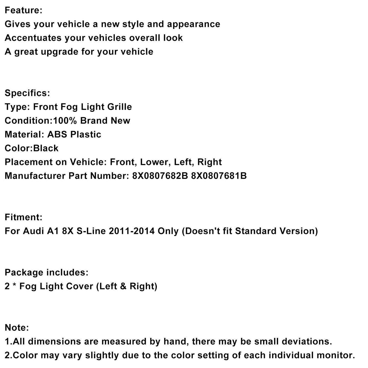 2016-2018 AUDI A4 B9 S-Line S4 2PCS Fog Light Cover Grille Grill