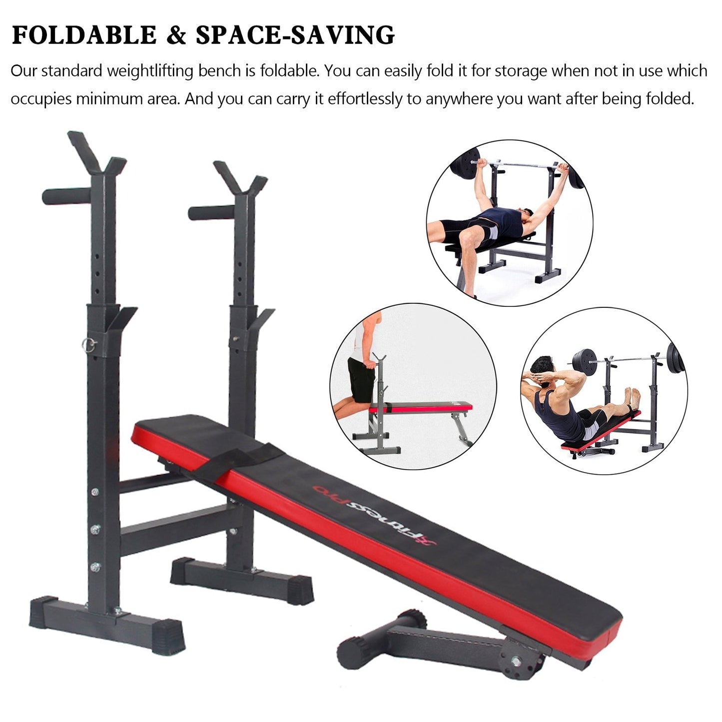 Adjustable Weight Bench Folding Bench Press Bench w/Barbell Rack Pec workout