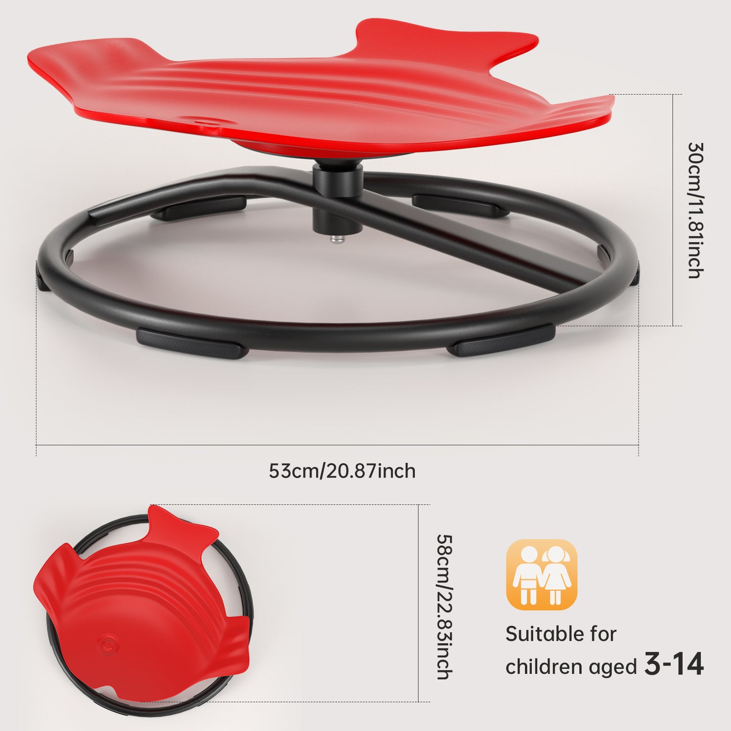 Sit + Spin 360°Sensory Spinning Seat Swivel Toy Kids Fish Wobble Chair Stool