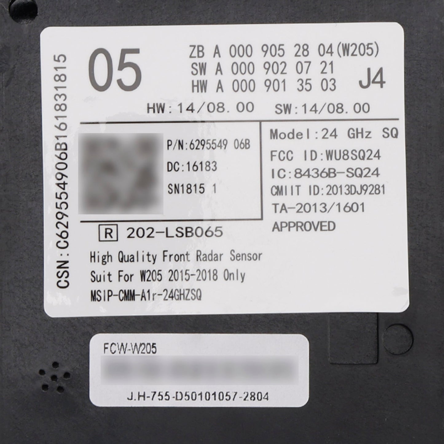 2015-2018 Mercedes C-Class W205 Old Front Radar Sensor Control Unit A0009052804 A0009020721