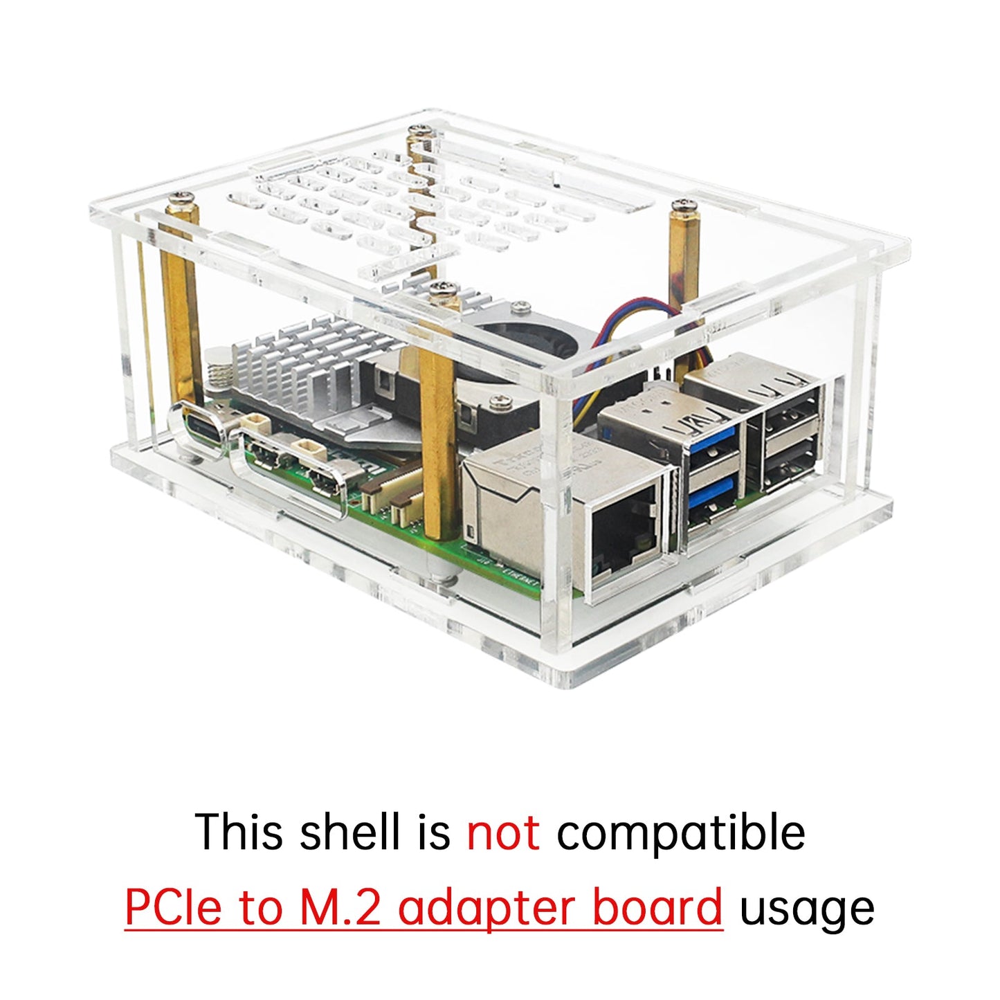 Raspberry Pi5 PCI-E Adapter Case PCIe to M.2 Adapter Board Acrylic Box Radiator