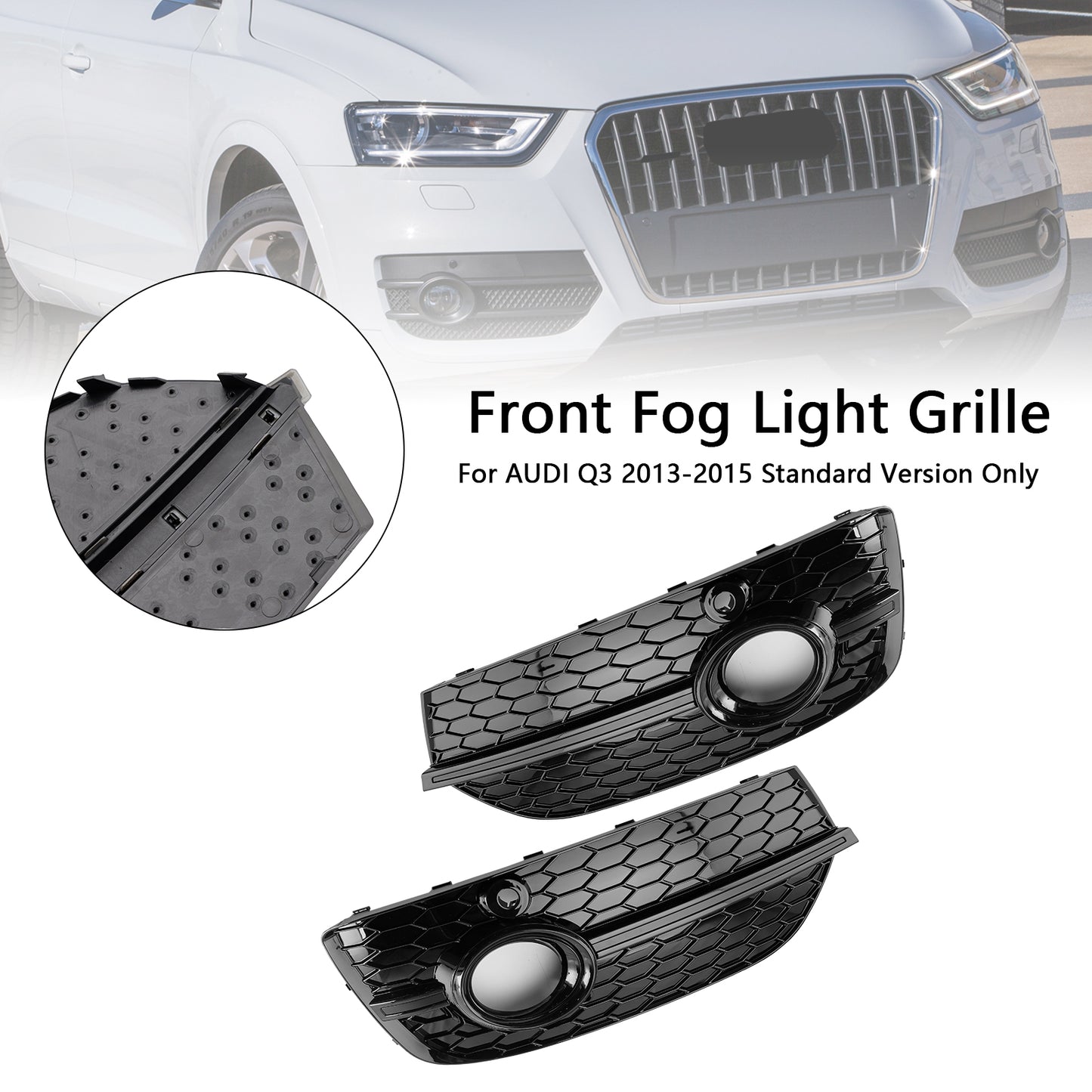 RSQ3 Style Honeycomb Front Fog Light Covers Fit Audi Q3 2013-2015 Gloss Black