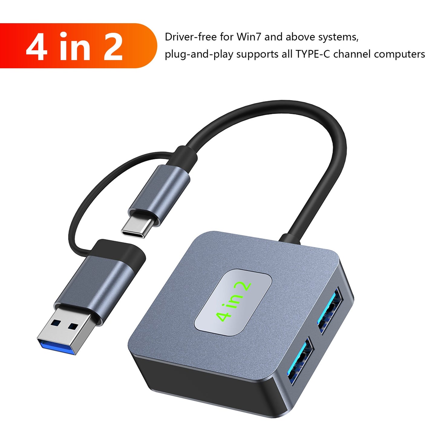 4 in 2 Type-C + USB to USB3.2*4 Interface Hub Adapter Dock for MacBook iPad 15