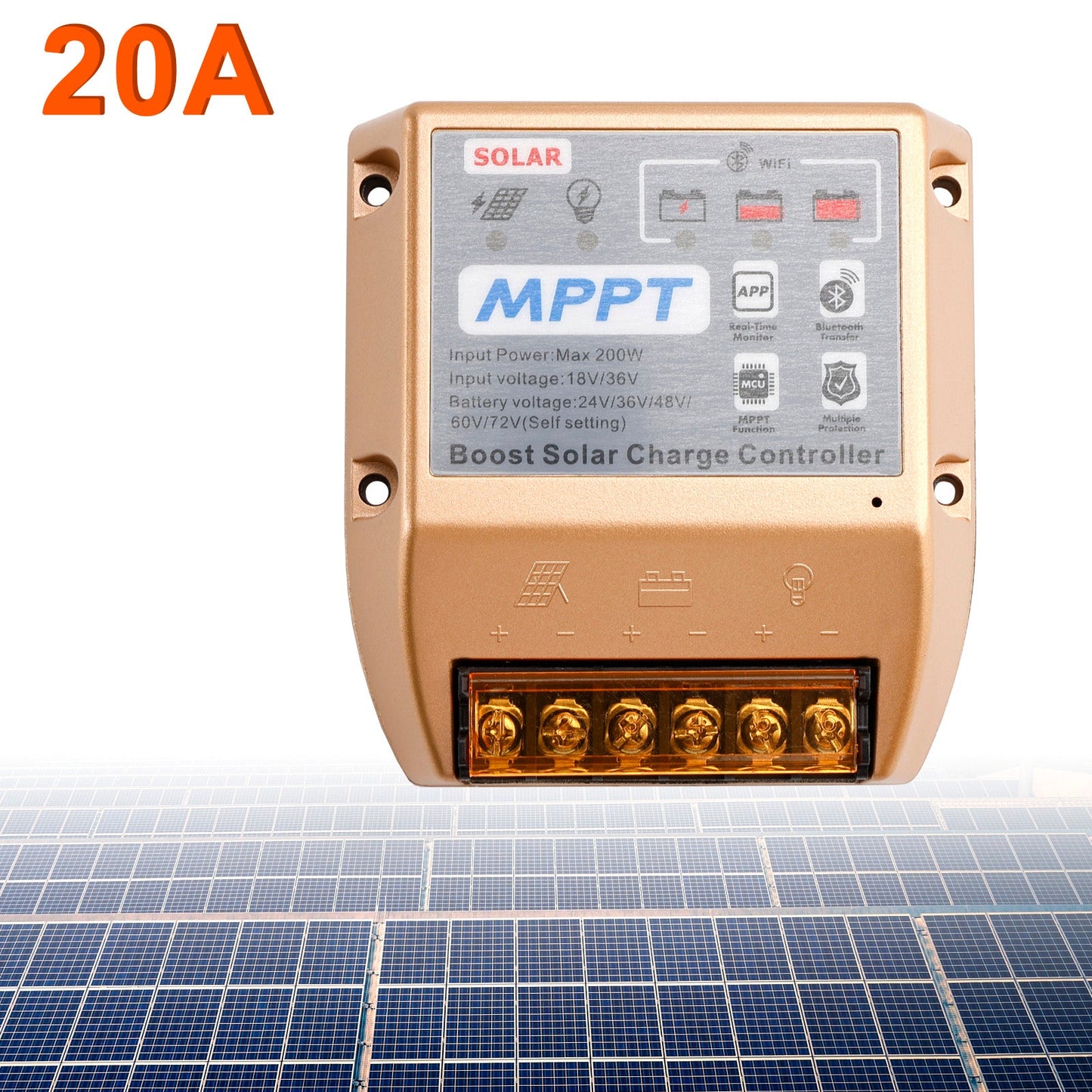 10A/20A/30A Boost MPPT Solar Controller 24V36V48V60V72V Mobile APP Smart Control