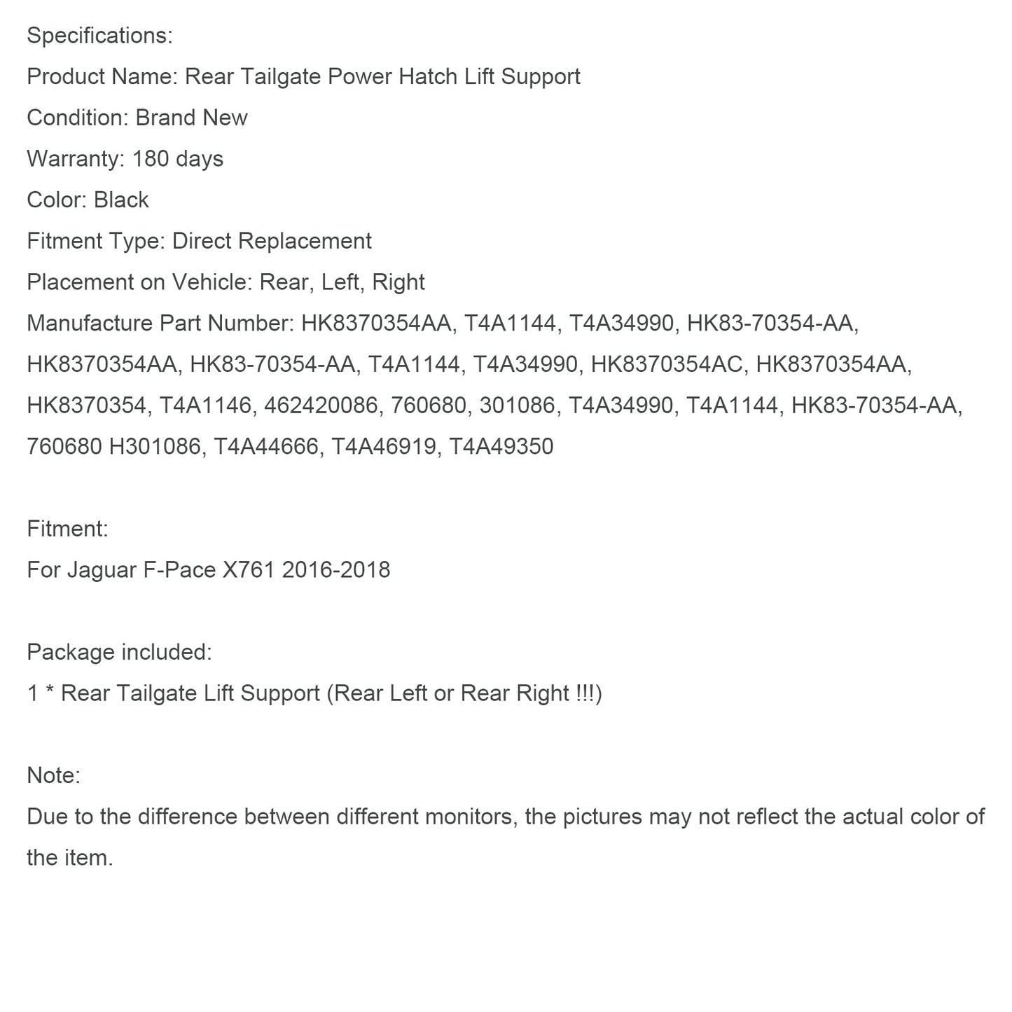 2016-2018 Jaguar F-Pace X761 Rear Electric Tailgate Struts HK8370354AA
