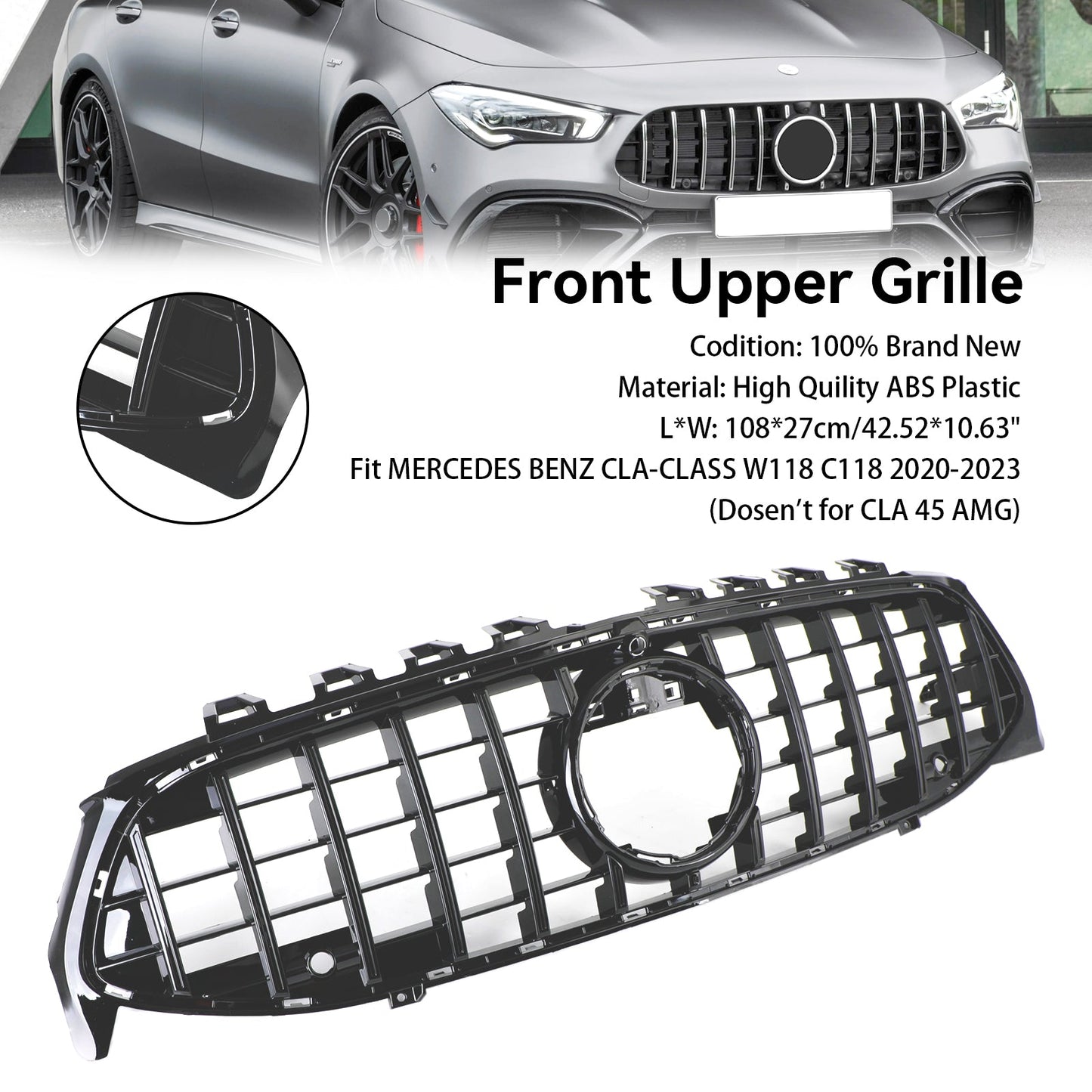 W118 CLA Class 2020-2023 C118 GTR Mercedes Benz Grill Black Front Bumper Grille Grill