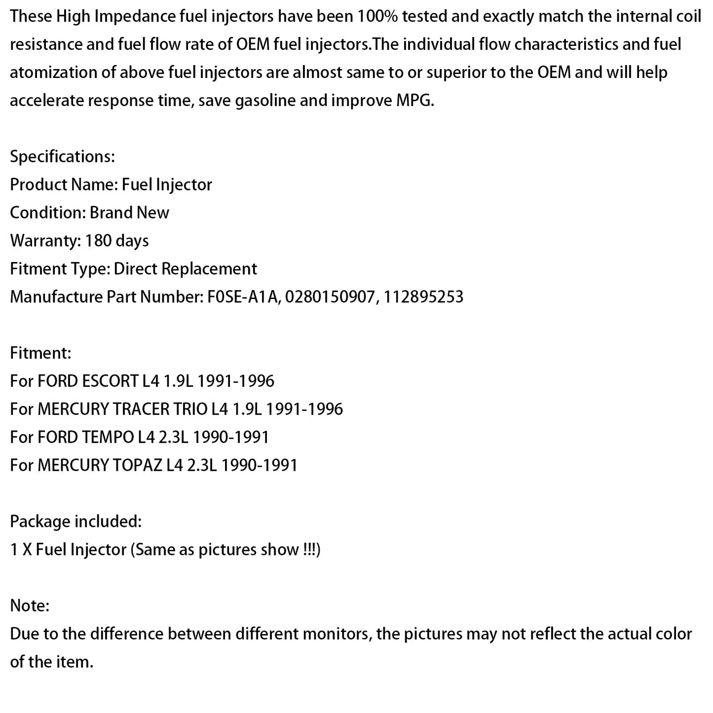 1PCS Fuel Injector 0280150907 Fit Ford Fit Mercury 1.9L 2.3L 1990-1996 F0SE-A1A