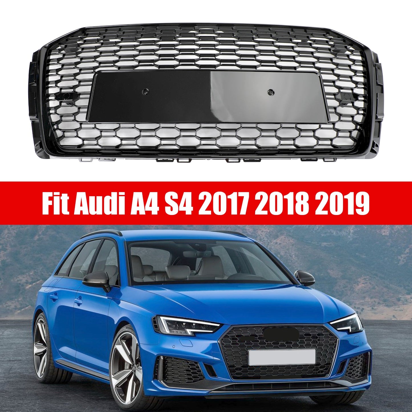 Audi B9 2016-2019 Honeycomb Mesh Hex Car Grille Grill RS4 Style Black