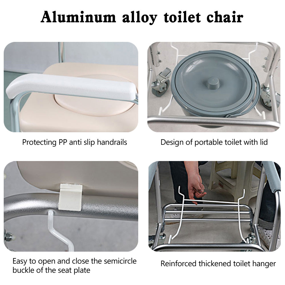 Multifunction Wheeled Mobility Toilet Frame Commode Shower Chair Wheelchair