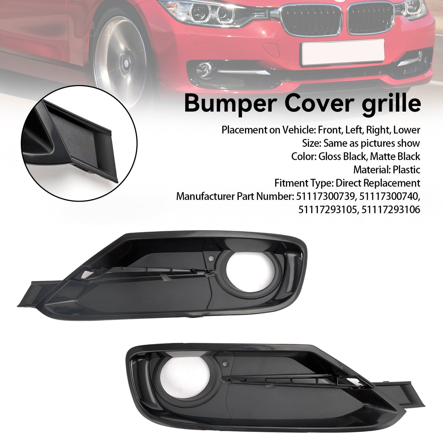 2013-2015 BMW ActiveHybrid 3 Front Bumper Fog Light Grille Covers 2PCS