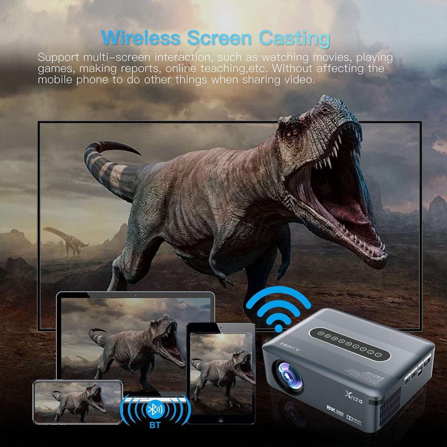Ultra HD 8K Decoding Projection 1080p Home Movie Projector Phone Laptops Android