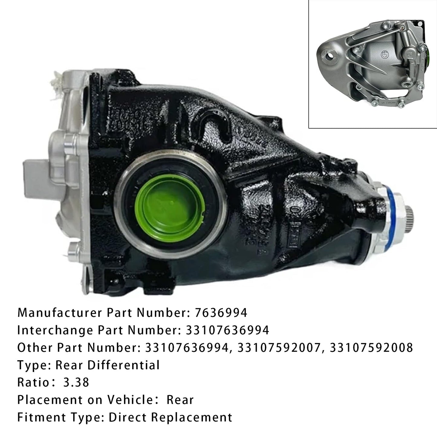 BMW X4 F26 Rear Differential Assembly 3.38 Gear 33107636994 7636994 33107592007