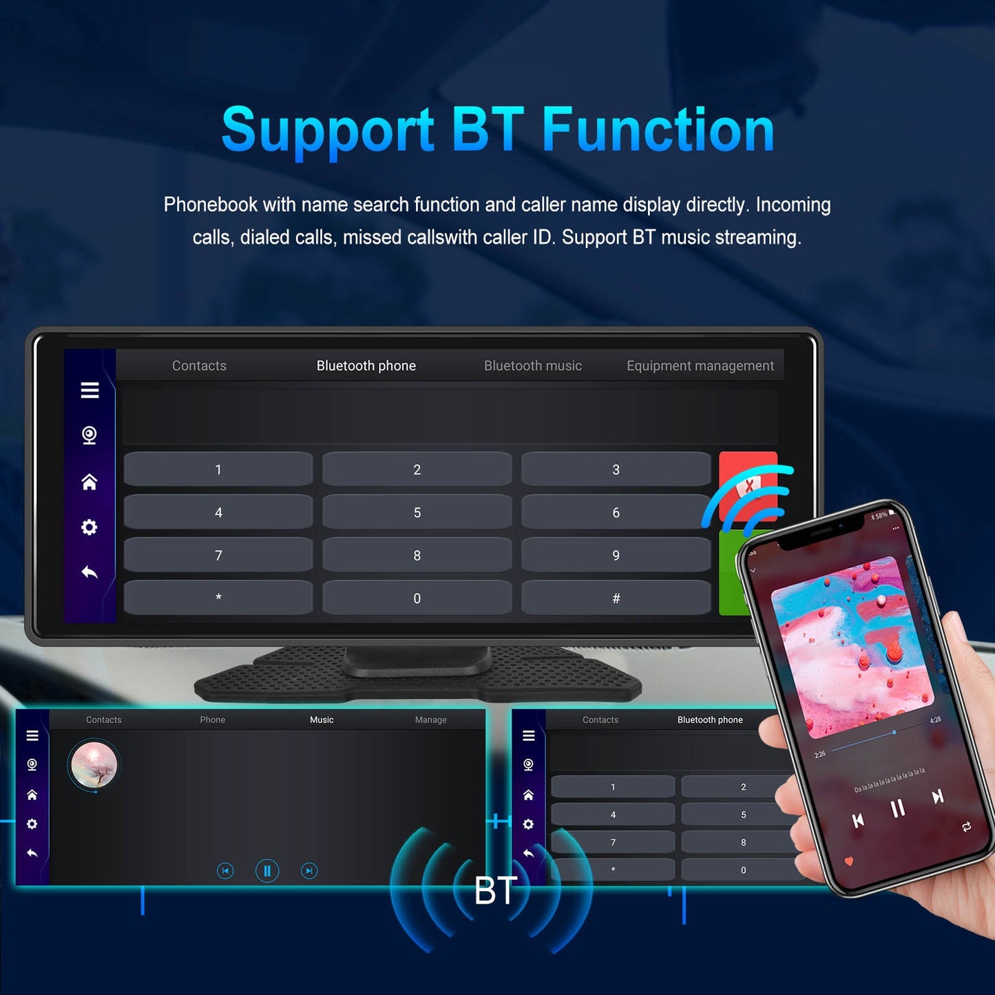 10.26"Bluetooth Car Navigation Carplay HD Large Touch Screen Recorder AHD Camera