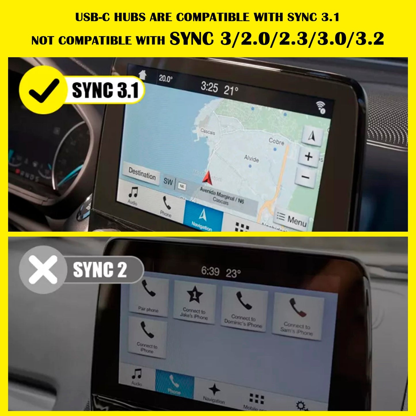 Apple USB CarPlay Upgrade Interface Module Sync 3 Media Hub F for Ford 17-23