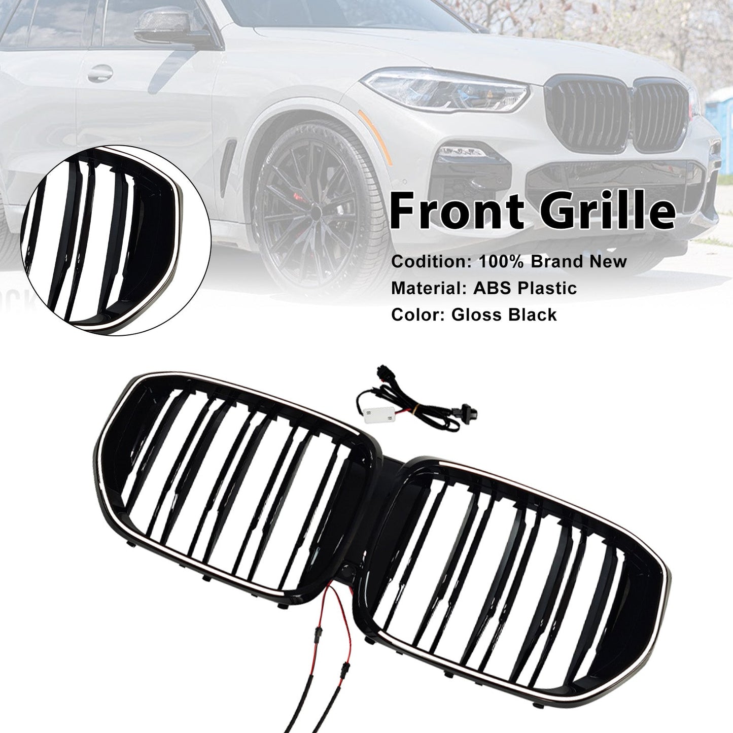 2024+ Fit BMW G05 LCI X5 Double Line W/LED Black Front Bumper Grille Grill