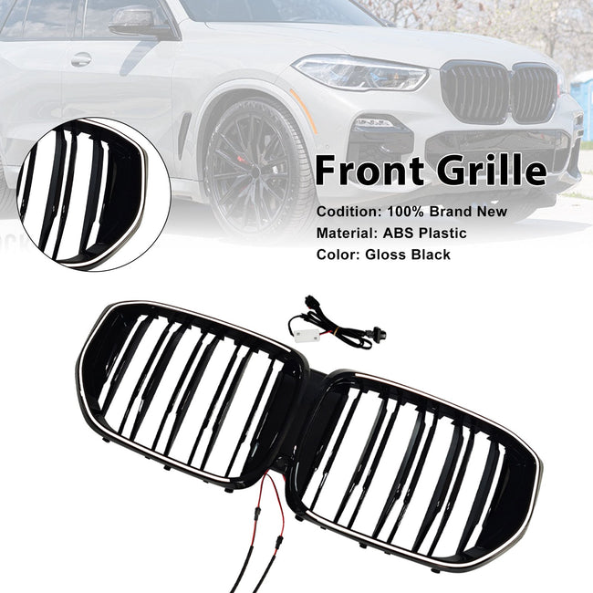 2024+ Fit BMW G05 LCI X5 Double Line W/LED Black Front Bumper Grille Grill