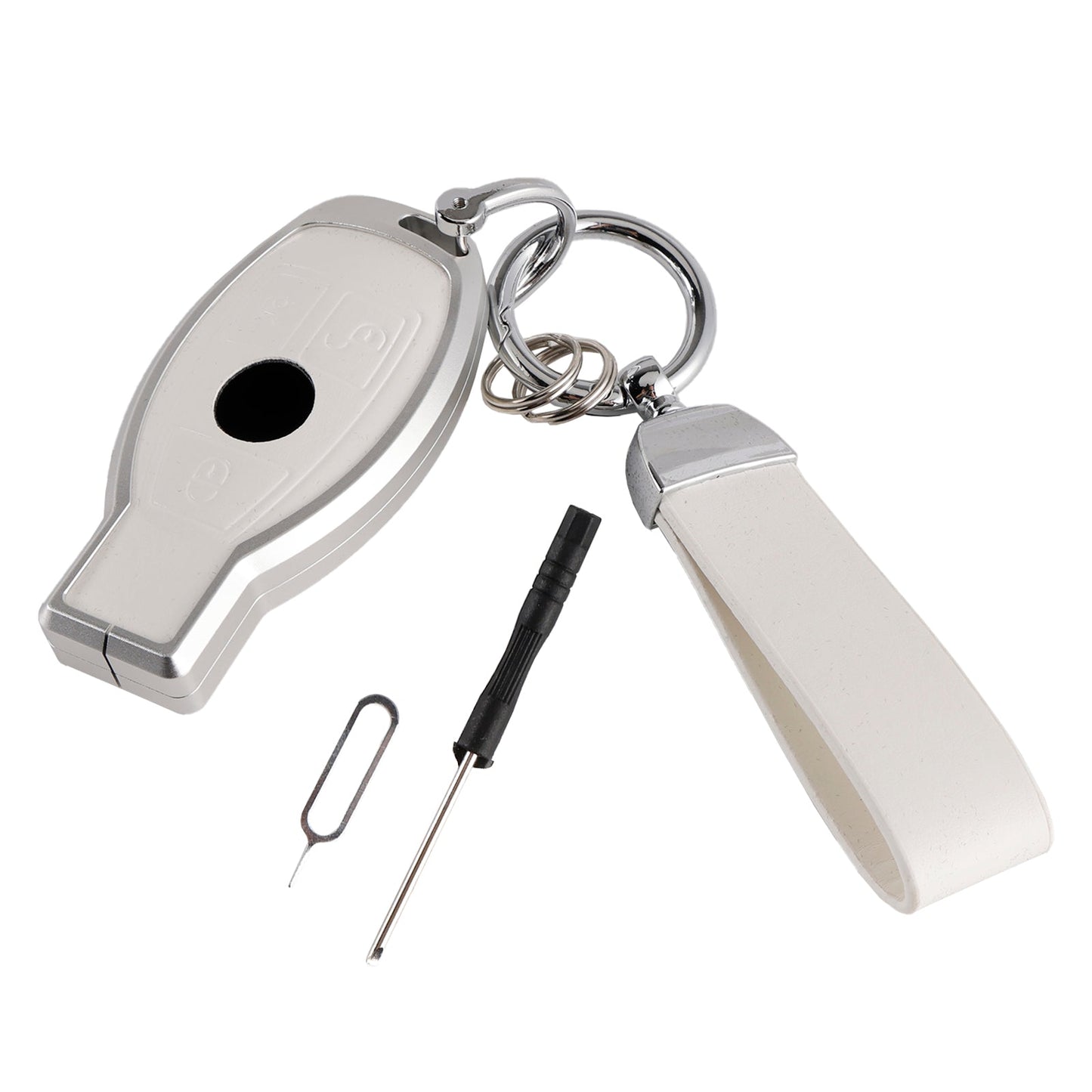 Benz GLC GLK CLS Leather Alloy Aluminum TPU Car Key White Case Cover