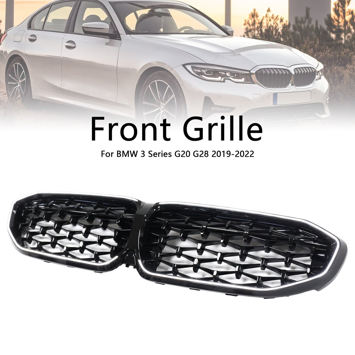 2019-2022 BMW 3 Series G20 lack Diamond Kidney Grille Grill 51138072085
