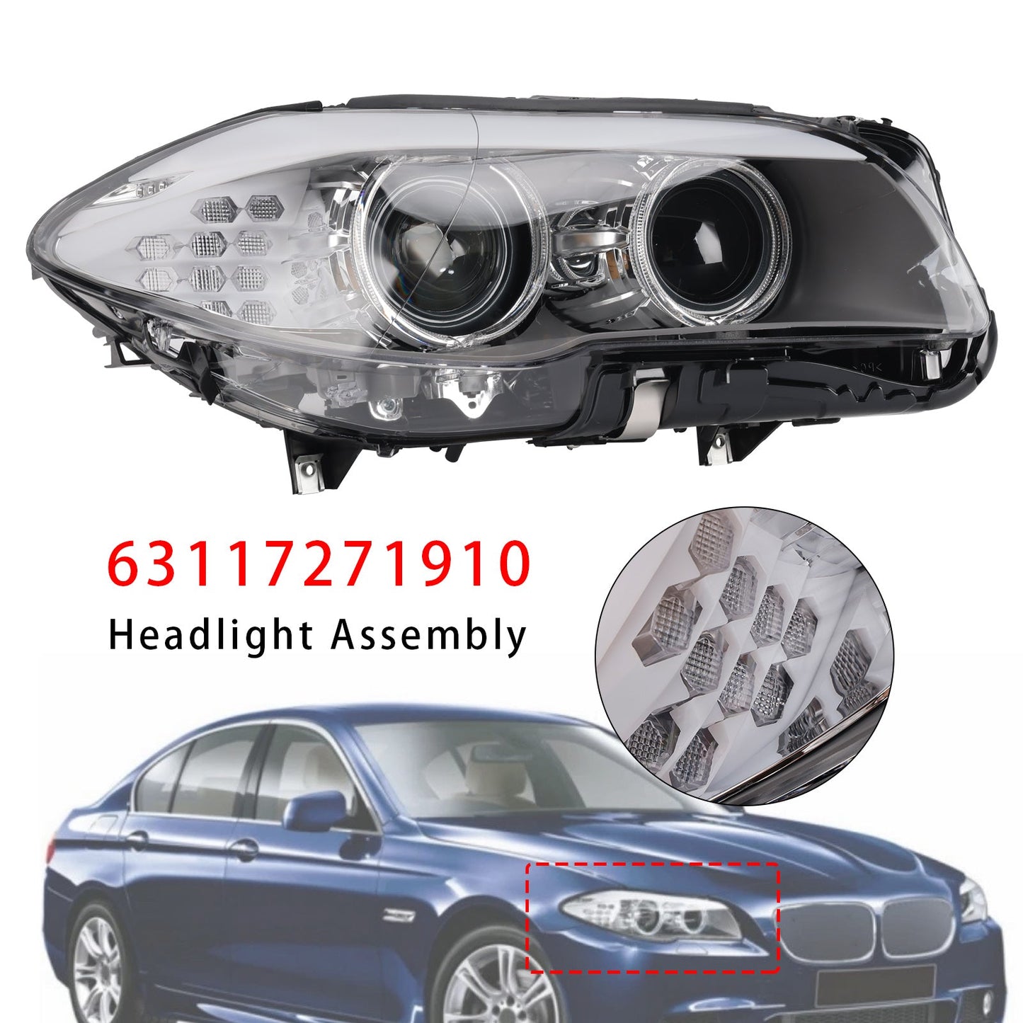 2010-2013 For BMW 5 Series F10 Saloon Xenon LED DRL Right Headlight W/O AFS 63117271910