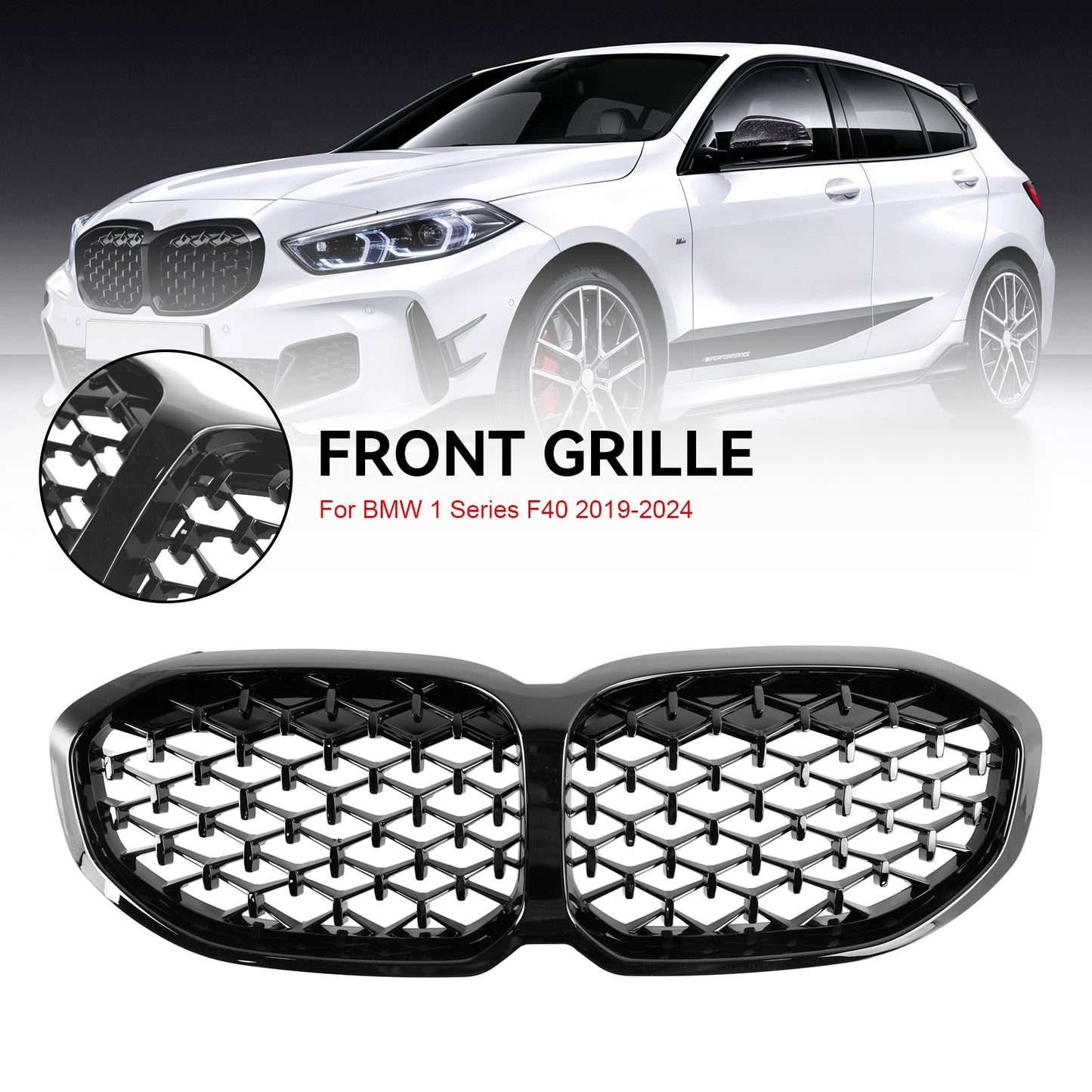 2019-2024 BMW 1 Series F40 Gloss Black Diamond Front Kidney Grill Grille