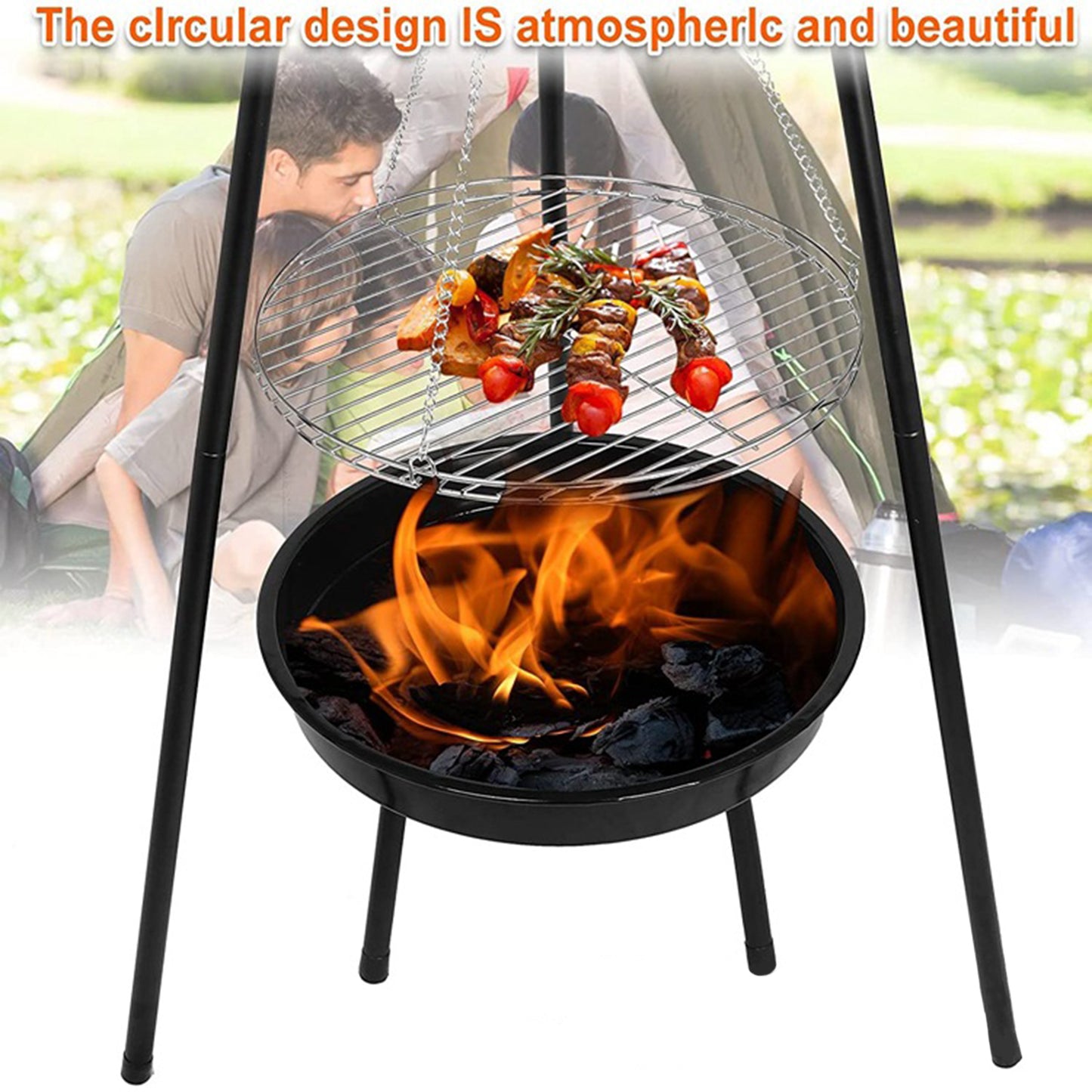 Tripod Outdoor Fire Pit BBQ Round Bowl Garden Patio Extra Large Barbecue Grill