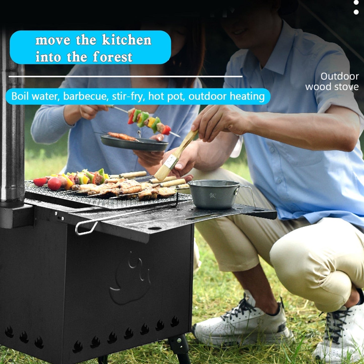 Outdoor Portable Camping Wood Stove Picnic Cook Folding Heating Wood Burning Camping Wood Stove with Retractable Legs Large Capacity & Foldable & Easy to Carry & Shelves