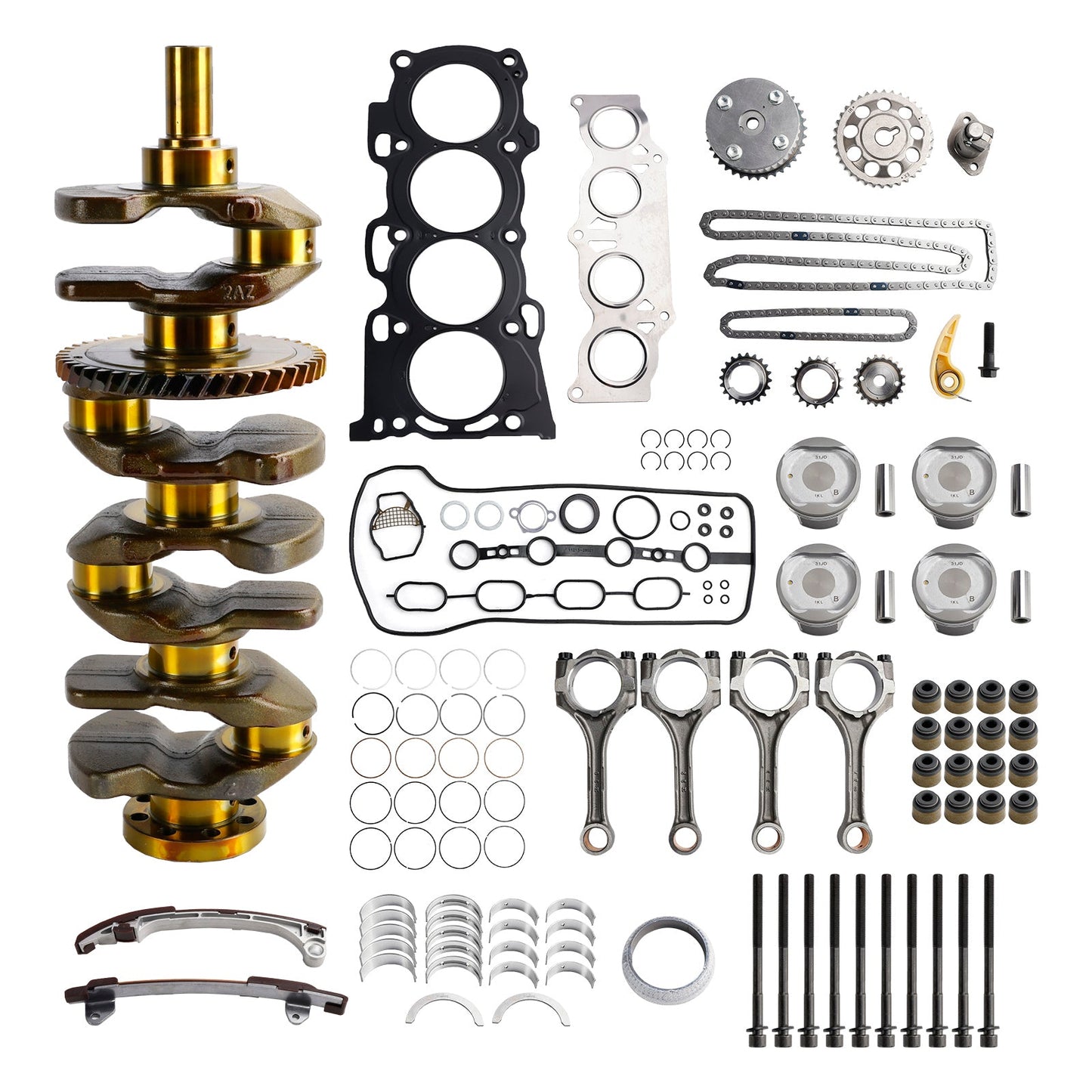 2004-2007 Toyota RAV4 2AZ-FE 2.4L Engine Overhaul Rebuild Kit w/ Crankshaft Rods Timing Kit