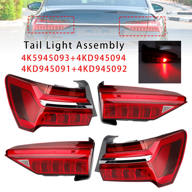 2019-2023 For Audi A6 C8 4PCS Left Right Outer Inner LED Tail Light Assembly