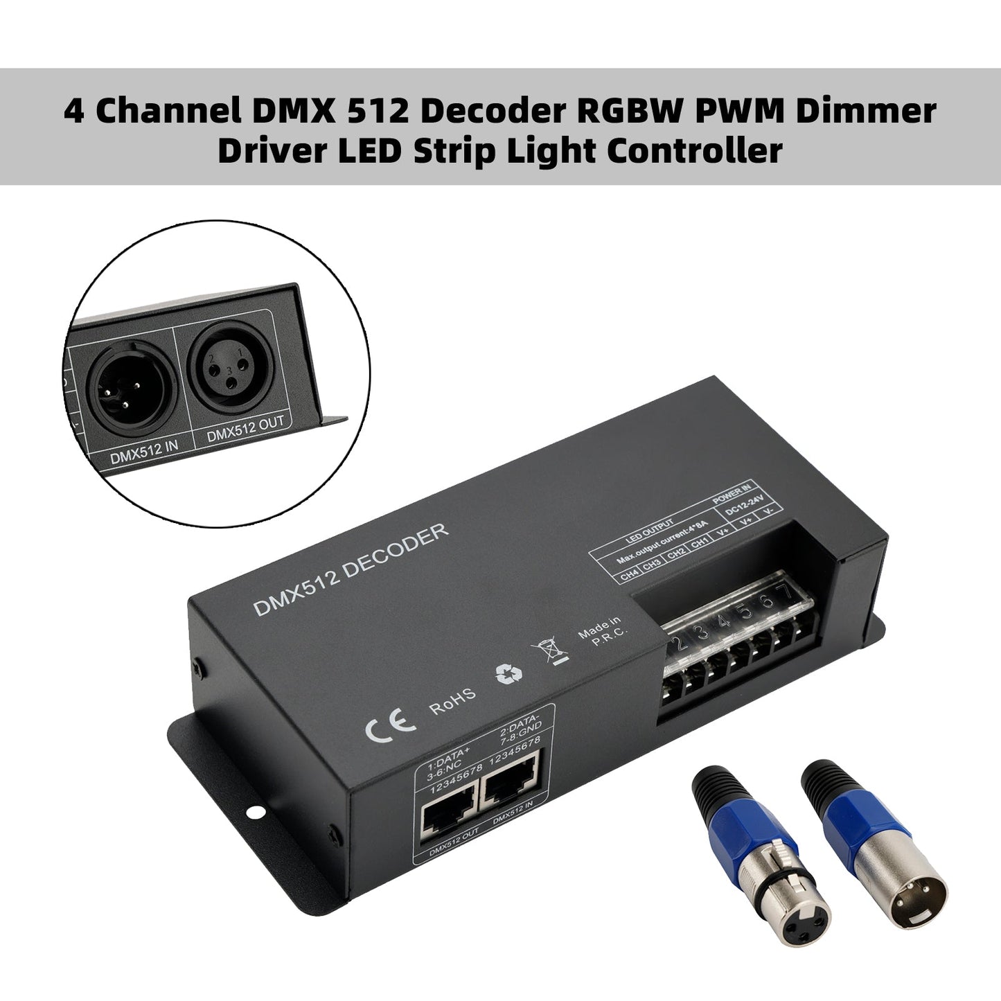 4 Channel DMX 512 Decoder RGBW PWM Dimmer Driver LED Strip Light Controller