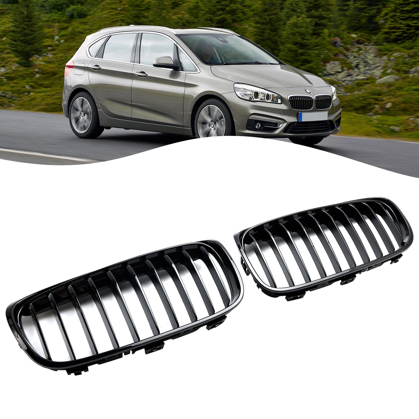 Gloss Black Front Grille Grill Fit BMW 2 Series Gran Tourer F45 F46 2015-2018