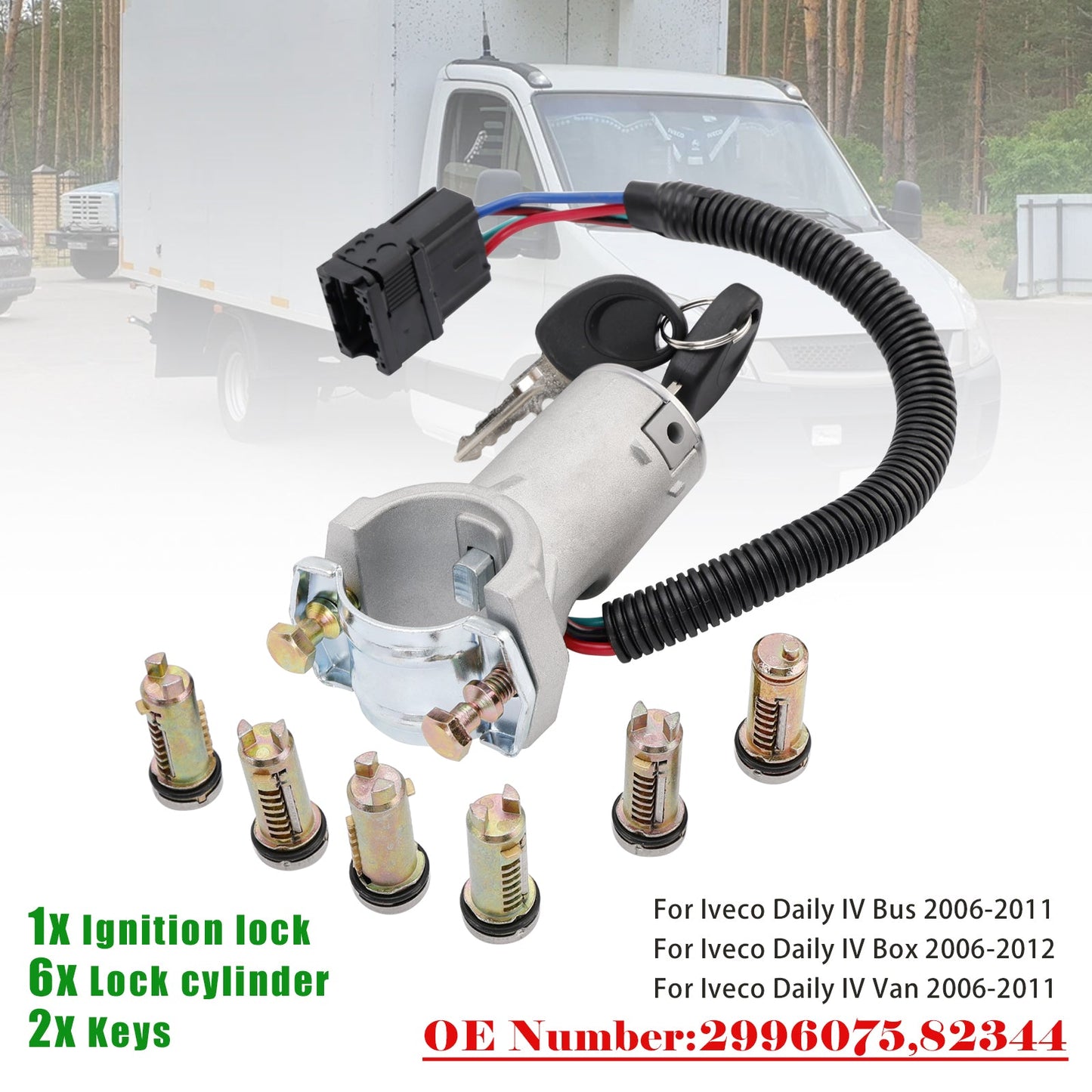 Ignition lock + 6x locking cylinder + key 2996075 For Iveco Daily 06-12