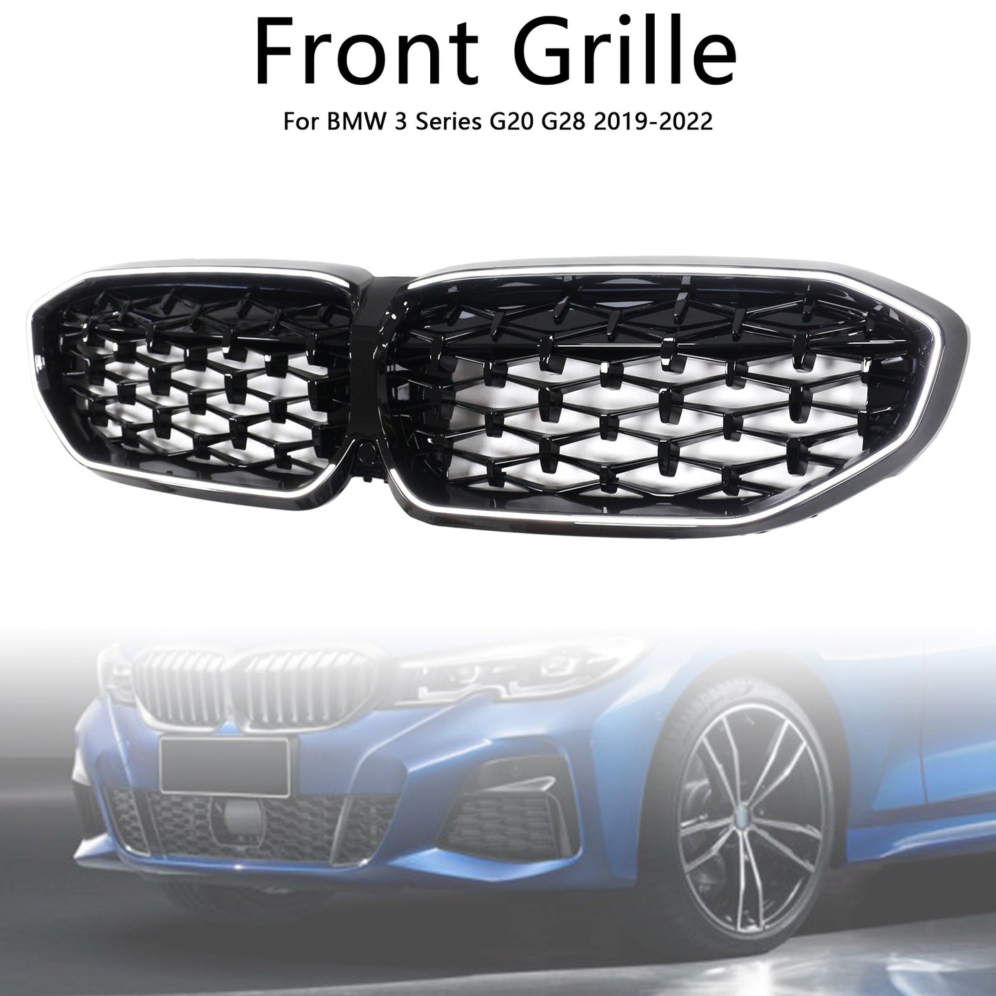 2019-2022 BMW 3 Series G20 lack Diamond Kidney Grille Grill 51138072085