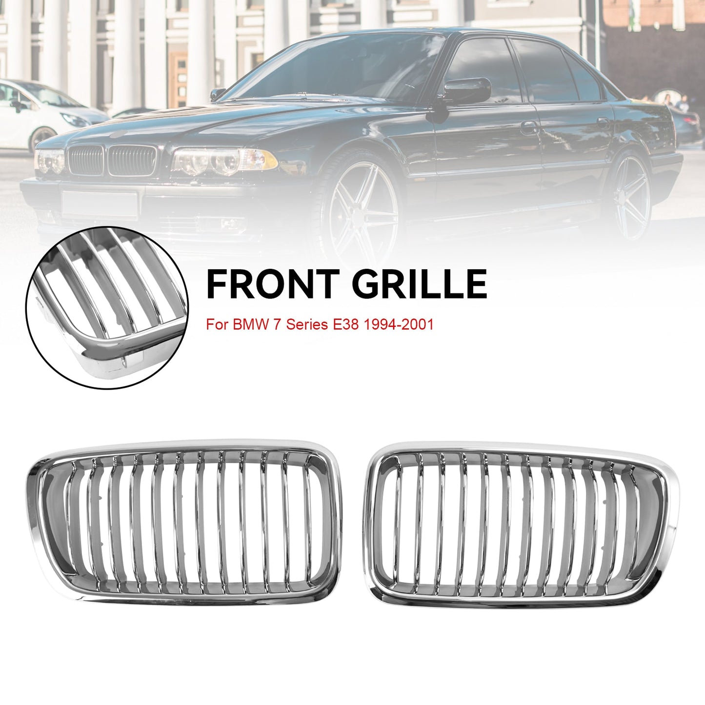 1994-2001 BMW 7 Series E38 Chrome Front Kidney Grill Grille 2PCS