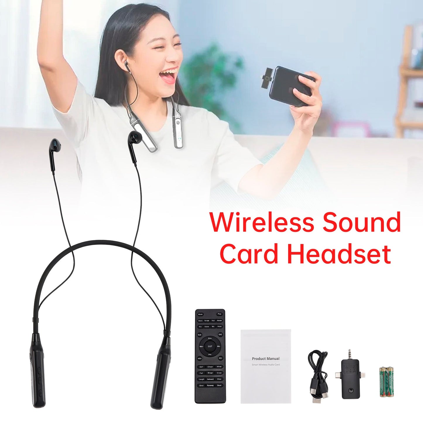 Wireless Sound Card Complete Neckband Live Streaming Earphones for Phone PC TV