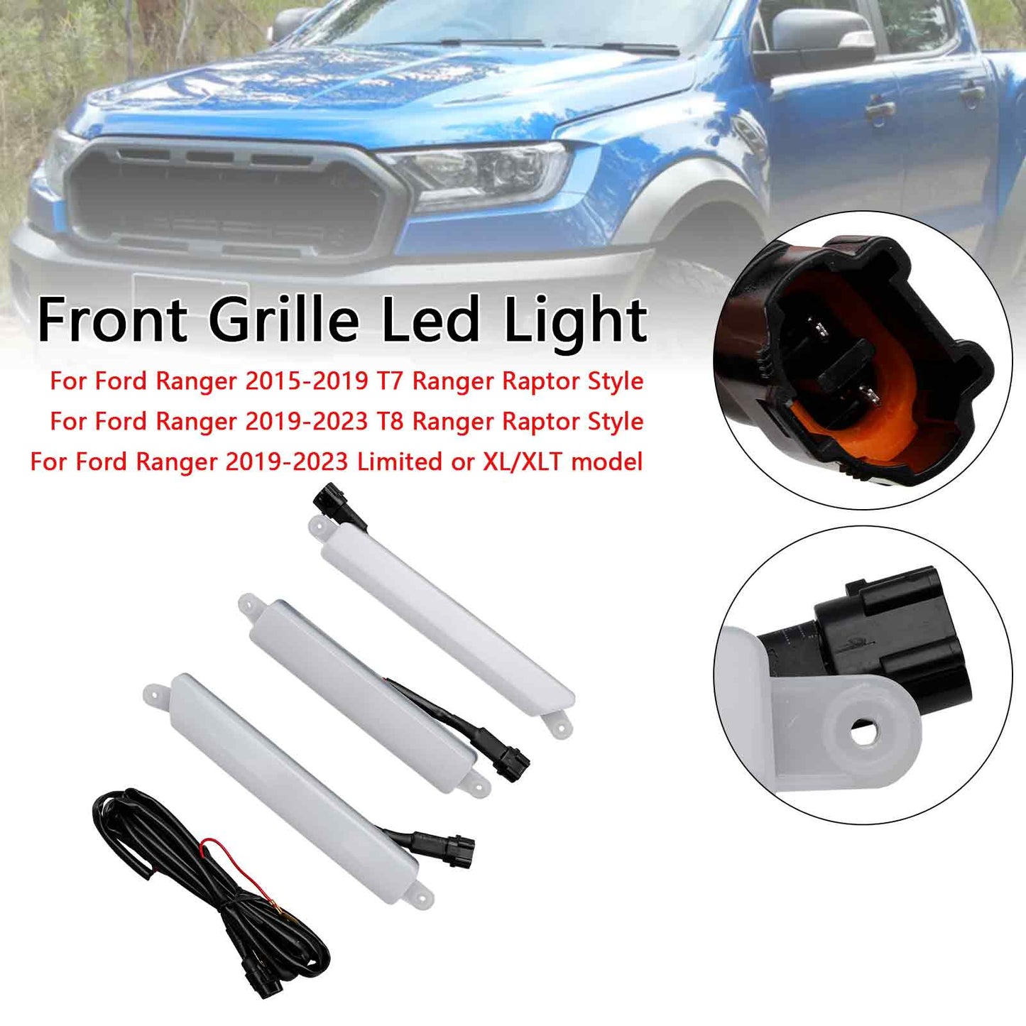 Front Bumper Grille Grill White Led Light Fit Ford Ranger 2015-2023 T7 T8