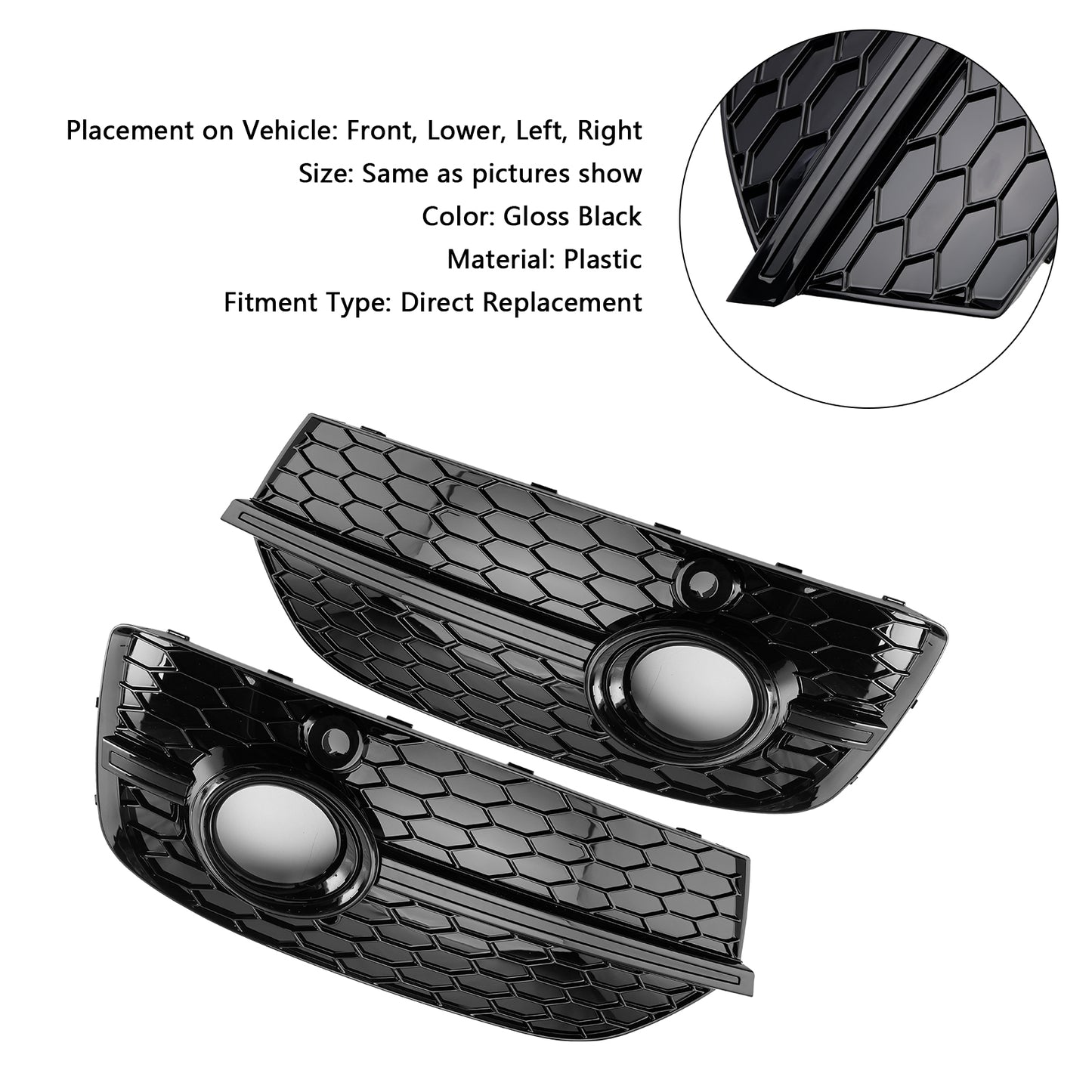 RSQ3 Style Honeycomb Front Fog Light Covers Fit Audi Q3 2013-2015 Gloss Black