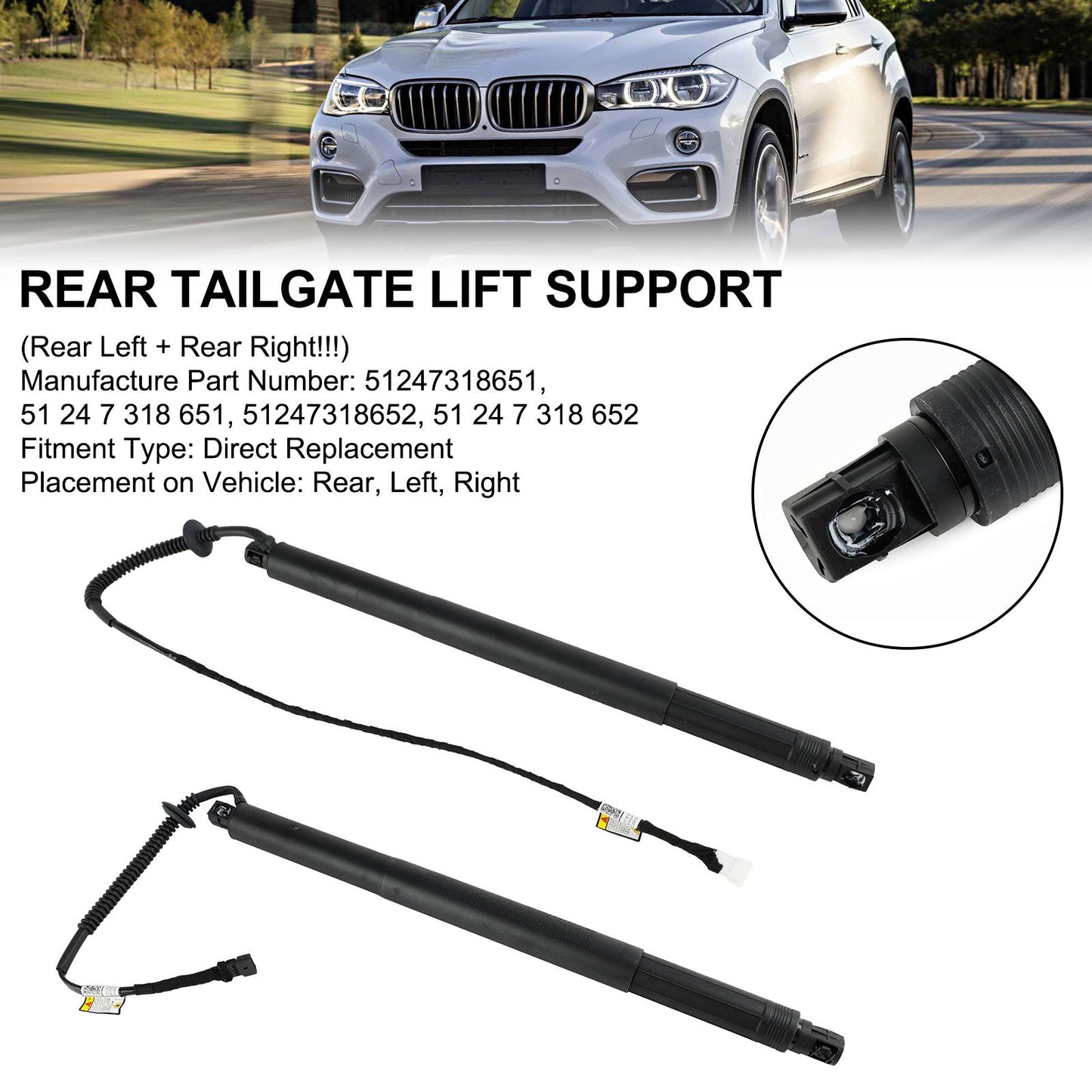 2014-2019 BMW X6 F16 SUV M 50d 2993ccm 381HP 280KW (Diesel) 2PCS Tailgate Power Lift Support 51247318651