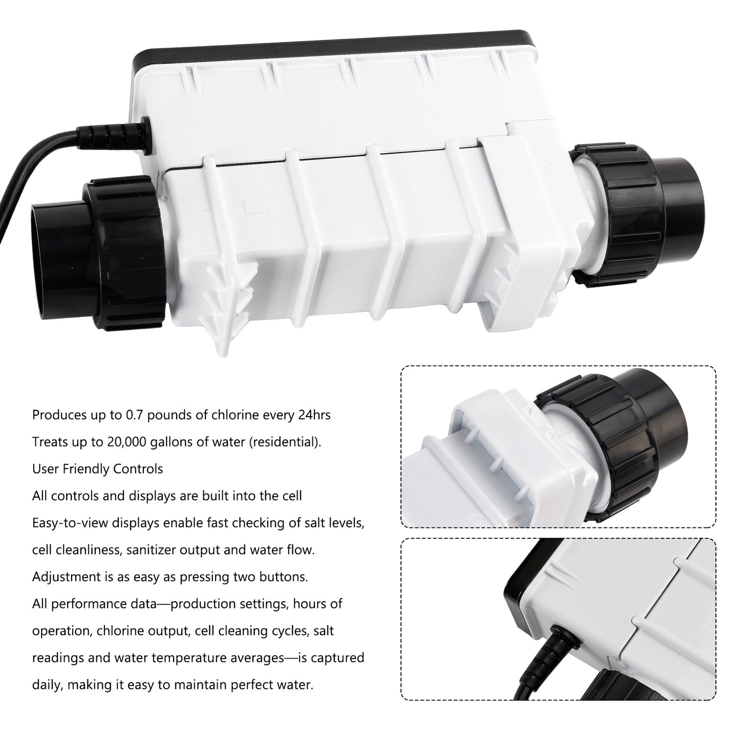 IC20 EC-520554 Salt Chlorinator Sanitizer 20,000-gallon Saltwater Pool