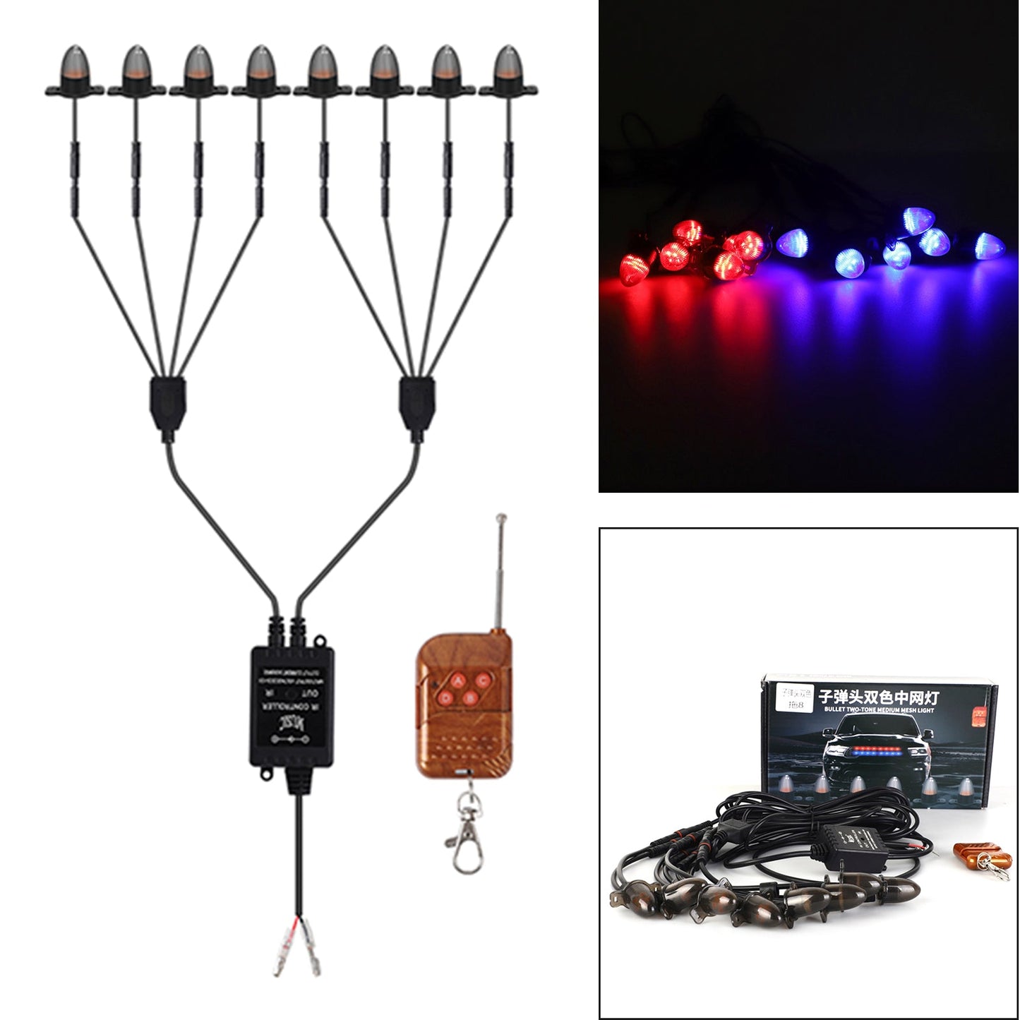 8Pcs Front Grille LED Flashing Lighting Bullet Head Appearance For Universal Car