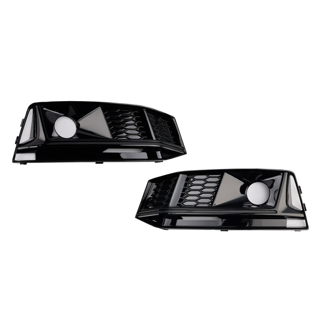2016-2019 Audi A4 B9 S4 2PCS Black Front Bumper Foglight Grille Grill