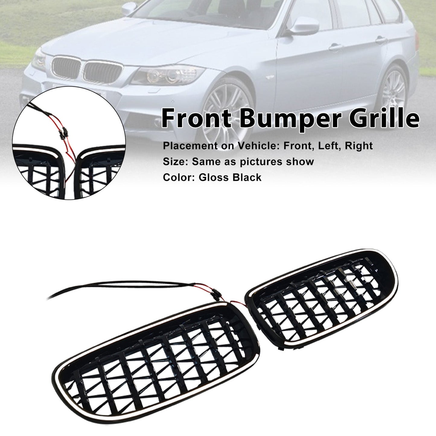 2009-2011 Fit BMW 3 Series E90/E91 LCI Diamond Front Kidney Grill Grille