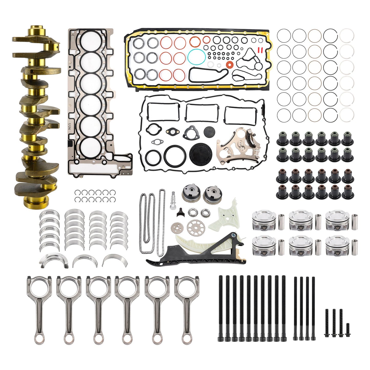 2011-2015 BMW 740i / 740Li F01 F02 N55 3.0L Engine Rebuild Pistons Gaskets Kit Crankshaft Rods Timing Set 11212163665