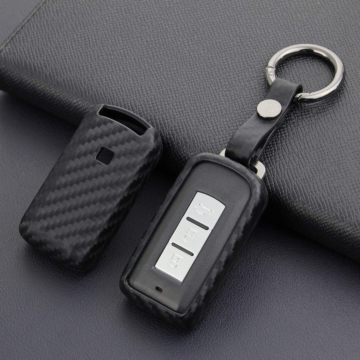 Leather Silicone Car Key Case Cover With Buckle For Mitsubishi